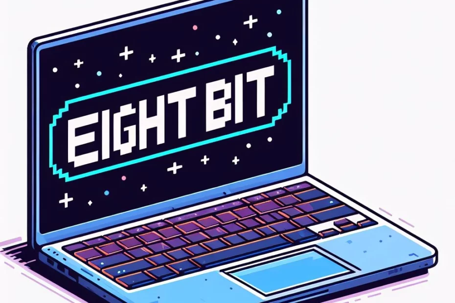 Laptop z napisem EIGHTBIT - Usługi informatyczne
